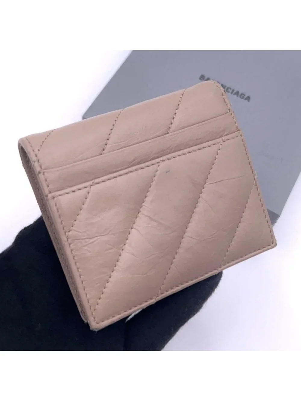 Balenciaga Crush Bifold Wallet Leather Beige Quilted